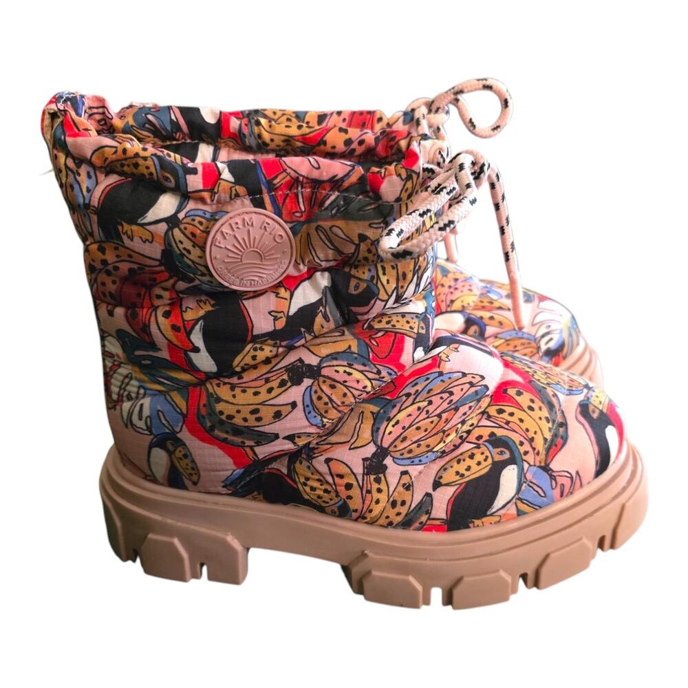 Farm Rio Vegan Toucans Bunch Puffy Short Ankle Boot Women Size 7.5 US